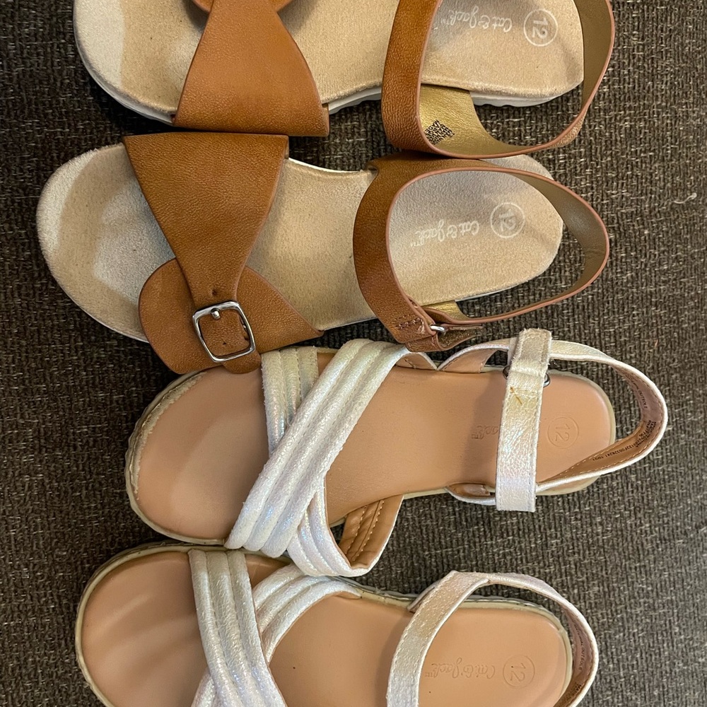 2 pair Girls Cat and Jack size 12 sandals